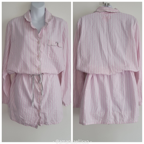 Victoria's Secret Other - Y2K Victoria's Secret Classic Striped Drawstring Waist Long Sleeve Sleep Shirt